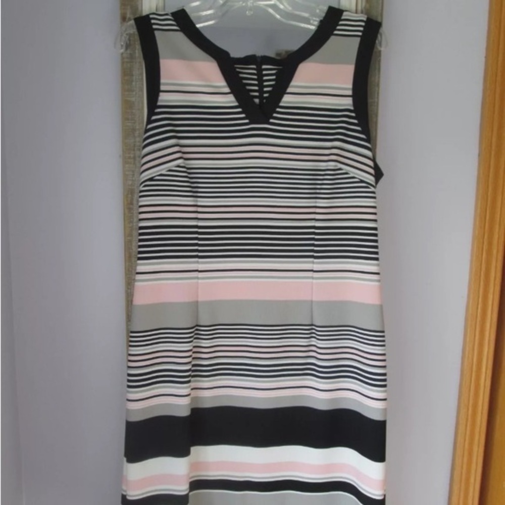 I LE Stripped Dress Sleeveless 12 Pink Black‎ White
